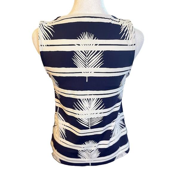 Lands' End Navy Stripe Leaf Tankini Swim Top - Size 8 Petite - Picture 2 of 6